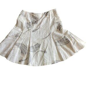 New York & Co Sz 10 Linen Rayon Full Swing Skirt Beige White Silver 176M